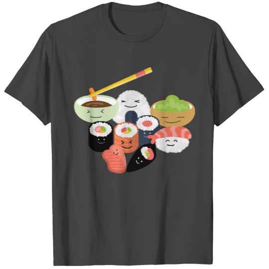 Happy Sushi Family Comic Funny Fitted Scoop T Shirts