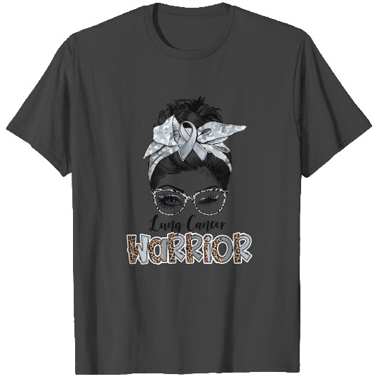 Lung Cancer Warrior T Shirts, Leopard Ribbon Messy Bu