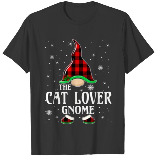 Cat Lover Gnome Buffalo Plaid Matching Family T Shirts