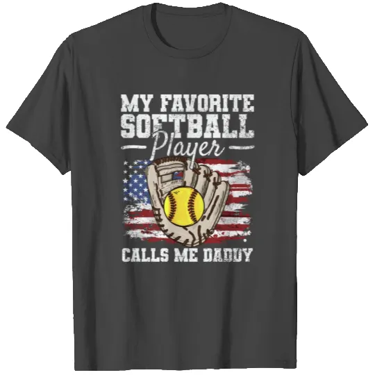 Softball Softball Dad USA Flag Father T Shirts