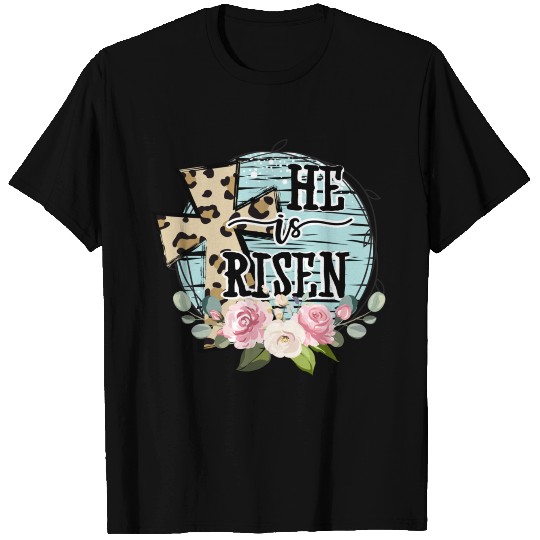 He is risen with leopard cross and flowers T Shirts