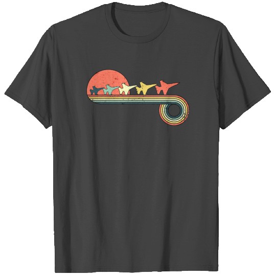 Fighter Jet Retro Vintage Sunset Rainbow Color T Shirts