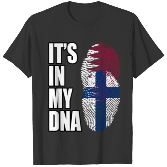 Qatari And Finland Vintage Heritage DNA Flag T-shirt