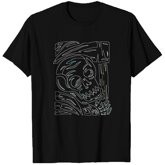 Grim Reaper Wielding Scythe Sickle White Outline T Shirts