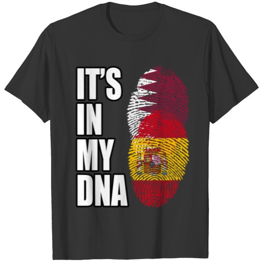 Qatari And Spaniard Vintage Heritage DNA Flag T-shirt