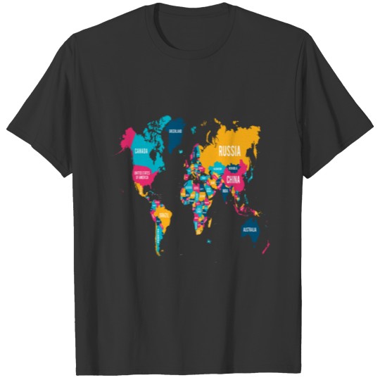 Colorful Map Of The World With Country Names T-shirt