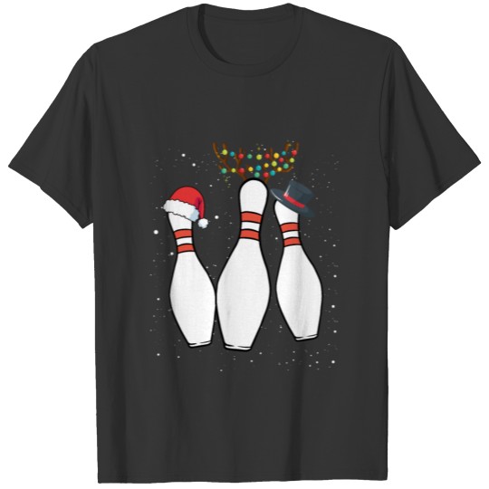 Christmas Bowling Pins Santa Hat Reindeer Horns T-shirt