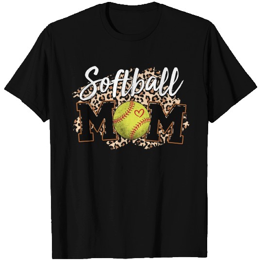 Softball Mom Leopard Funny Baseball Mom Mother's D T Shirts