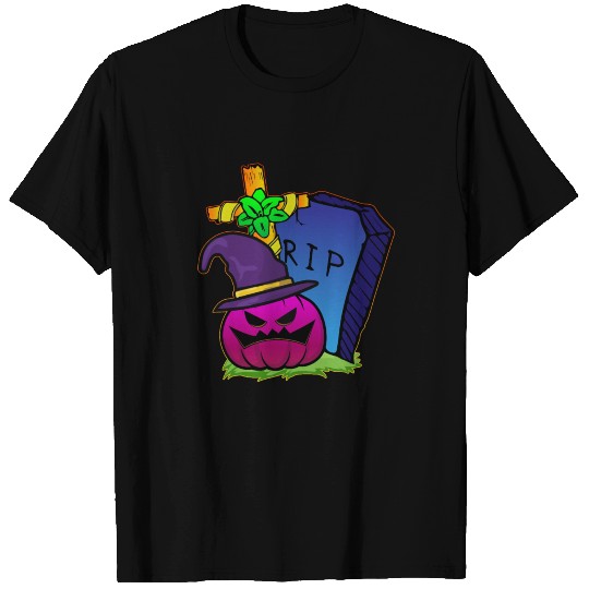 Evil Pumpkin with Cross and Tombstone T Shirts