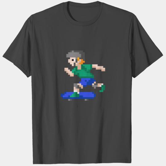 80s Video Game Pixel Art Skateboarder Skateboard T Shirts