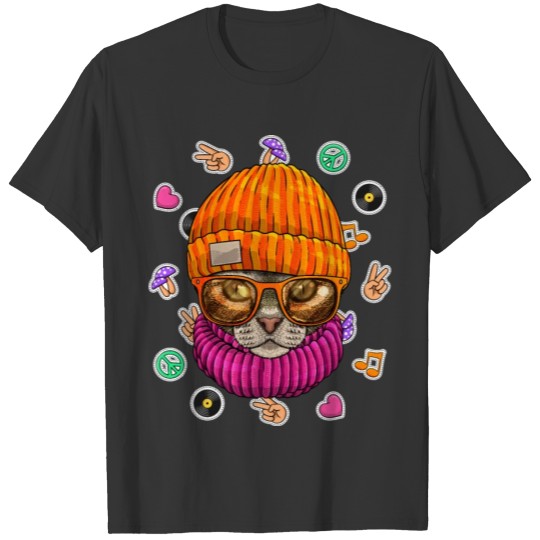 Hipster Devon Rex Geek Nerd Glasses Cat Love Peace T-shirt
