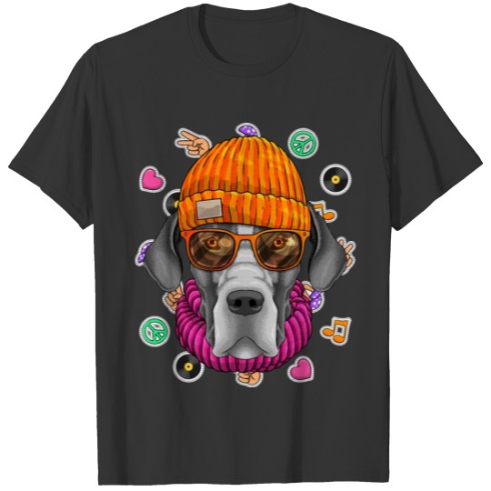 Hipster Great Dane Geek Nerd Glasses Dog Love Peac T Shirts