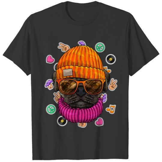 Hipster Pug Geek Nerd Glasses Dog Love Peace Sign T-shirt