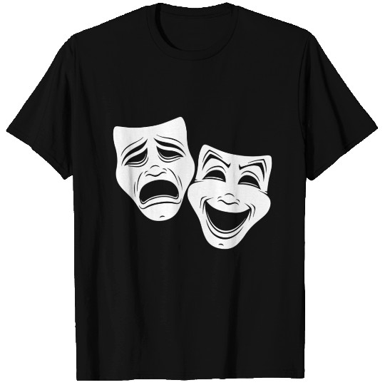 Comedy And Tragedy Theater Masks Black Line T Shirts