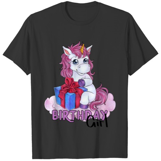 Birthday Girl cute unicorn with colorful gift T-shirt