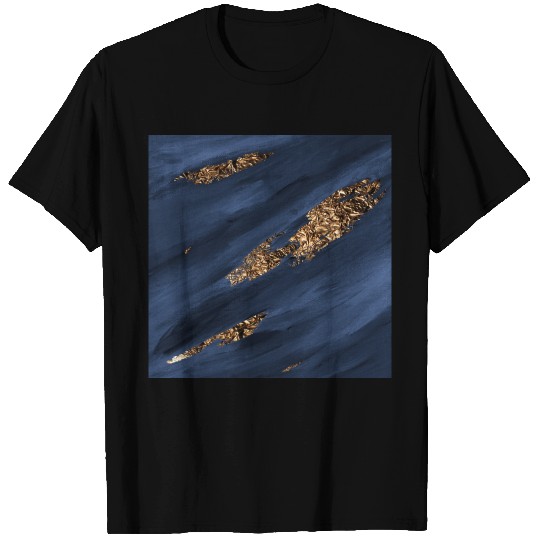 Navy Blue Paint Brushstrokes Gold Foil T Shirts