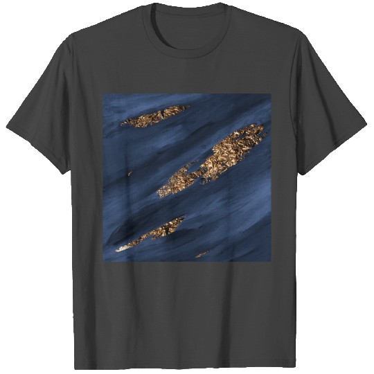 Navy Blue Paint Brushstrokes Gold Foil T Shirts