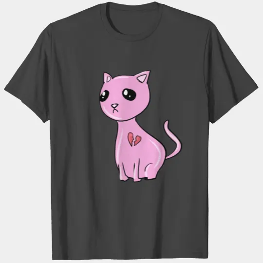 sad cat sad pink heart broken T Shirts