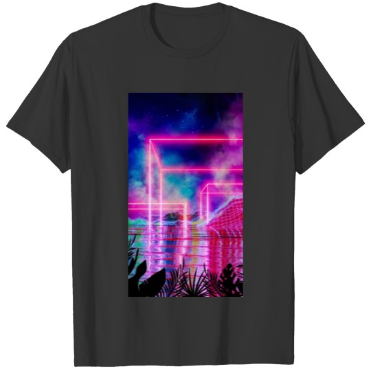 Neon palms landscape: Cube T-shirt