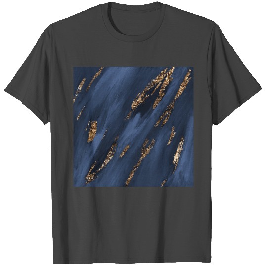Navy Blue Paint Brushstrokes Gold Foil T Shirts