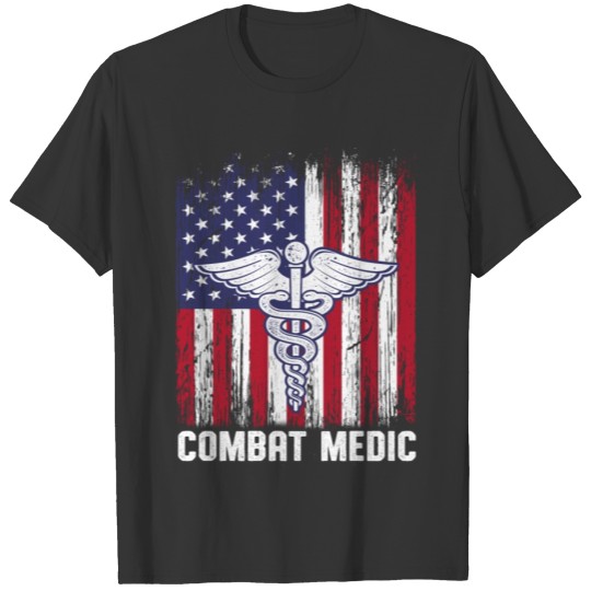 Combat Medic Flag Life USA American Military print T Shirts