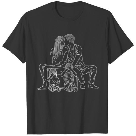 Kissing Family White Line T-shirt