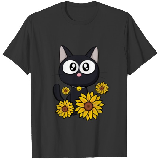 Black Cat Between Flowers, Gifts For Kitten Lovers T-shirt