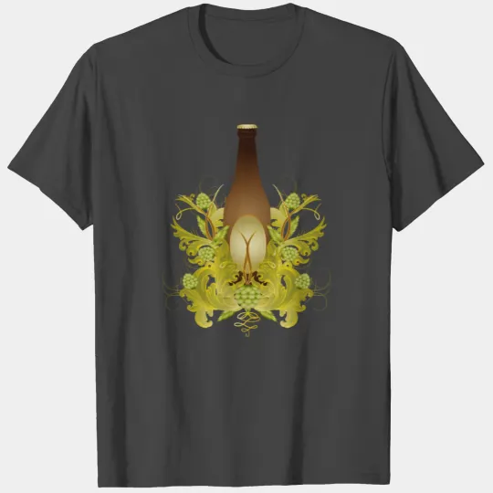 brown beer bottle with floral hops ornament T Shirts