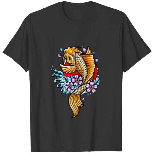 Golden Colorful Koi Fish Japanese Tattoo T-shirt
