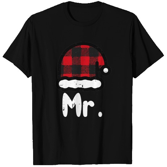 Mr Santa Hat Buffalo Plaid Matching Couples T Shirts