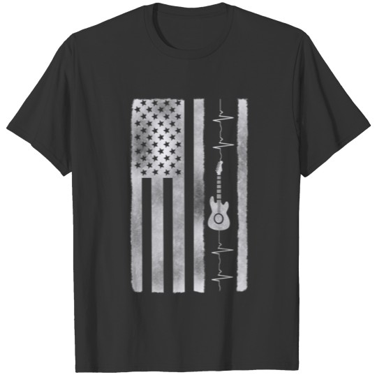 Distressed American Flag Heartbeat Guitar Lover T-shirt