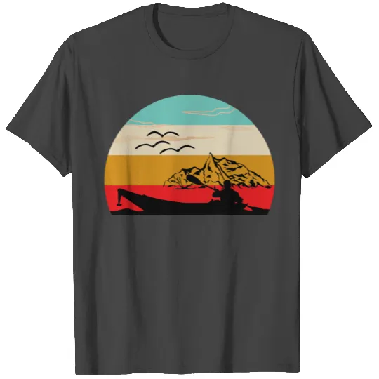 kayak kayaking canoe rafting boat retro horizon T Shirts