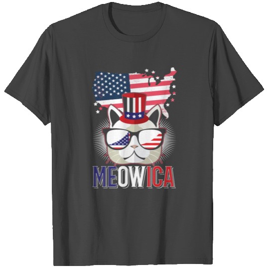 Patriotic Cat 4th of July Celebration Meow America T Shirts