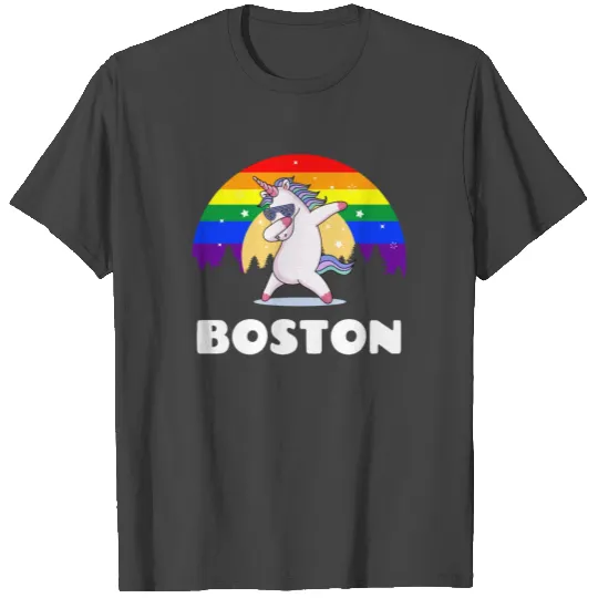 Boston Massachusetts LGBTQ Gay Pride Rainbow print T Shirts