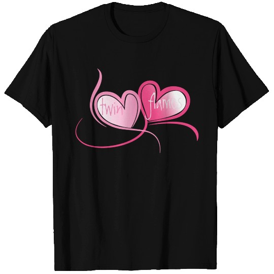 A Twin Flames heart design on multi colour text T Shirts