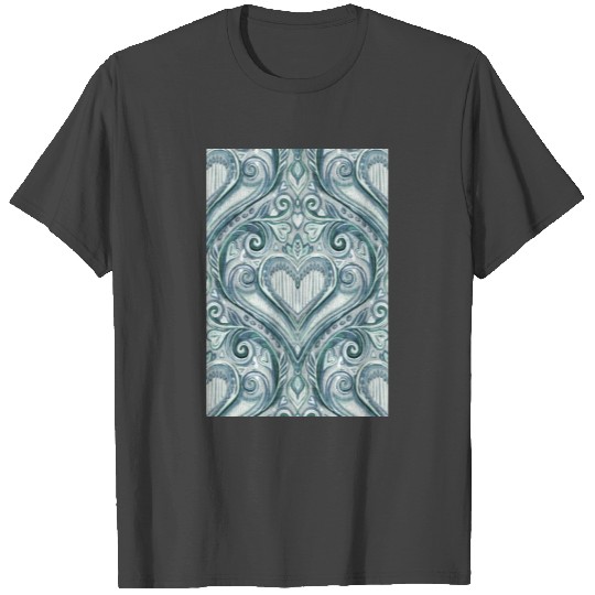 Moody Valentine Heart Damask with Faux Linen T Shirts