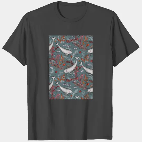 Narwhal Toile grey T Shirts