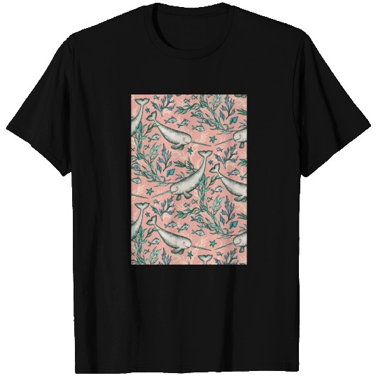 Narwhal Toile peach pink T Shirts