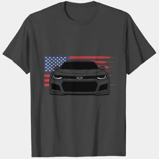 musclecar camaro zl1 with american flag T Shirts