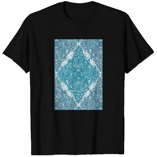 Teal White Lace Pencil Doodle T Shirts