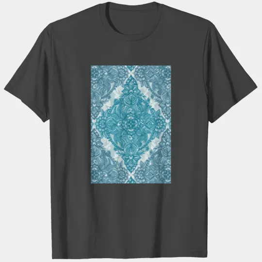 Teal White Lace Pencil Doodle T Shirts