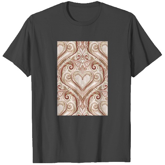 Valentine Heart Damask with Faux Linen Texture T Shirts