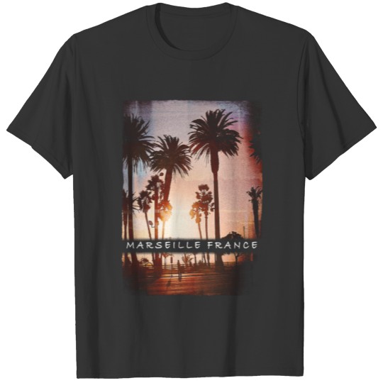 Sunset Palm Tree Marseille France Beach Vacation T Shirts