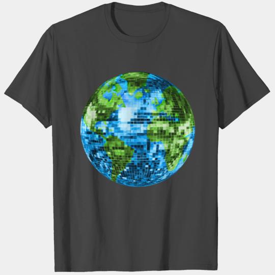 Galactic Disco Ball Planet Earth T Shirts