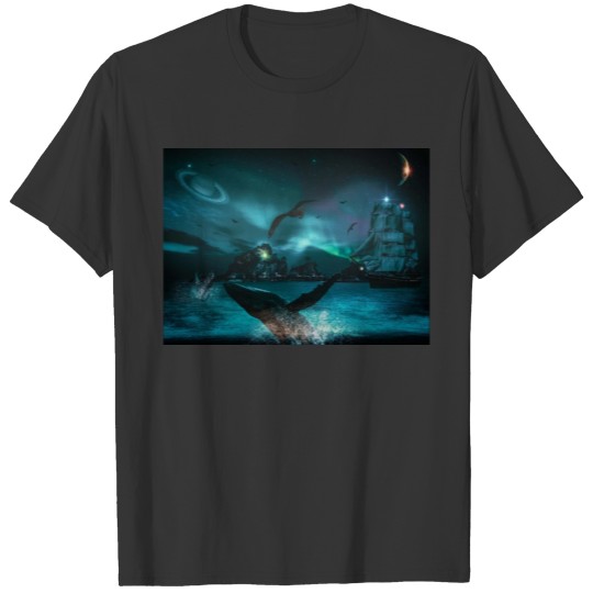 Schooners With Whales at Night with Saturn in View T-shirt