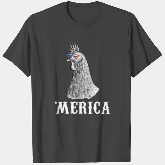 Chicken Merica 4th of July Farmer American Flag US T Shirts
