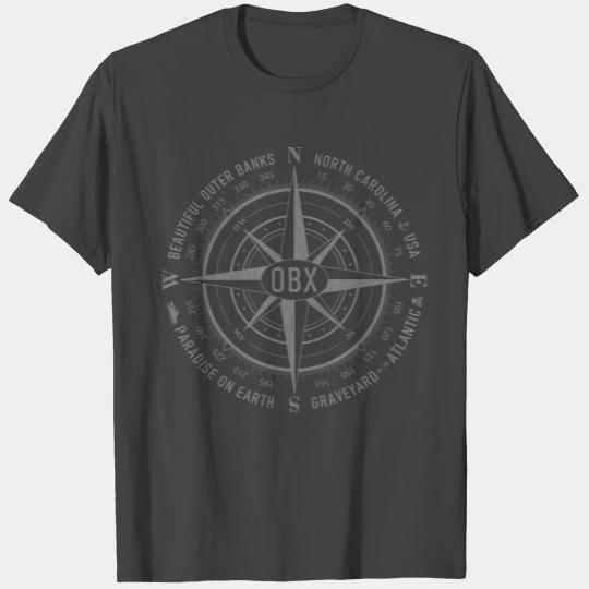 OBX Nautical Compass OBX Vintage Silver T Shirts