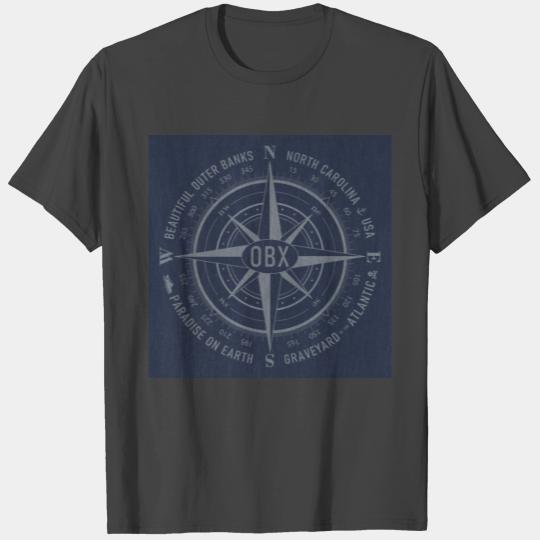 OBX Nautical Compass OBX Vintage Silver T Shirts