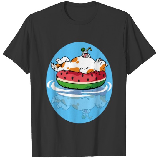 Cat Floating on the Water Enjoy Summer Vaccation T-shirt