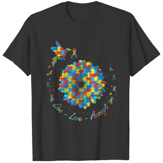 Bird Flower Ribbon Puzzle Live Love Accept T-shirt
